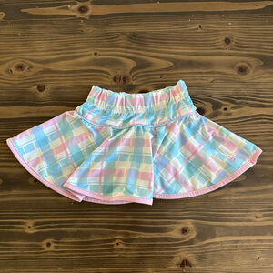 Girls Set Pastel Plaid Skort 4T Blue Pink Built-In Shorts playwear